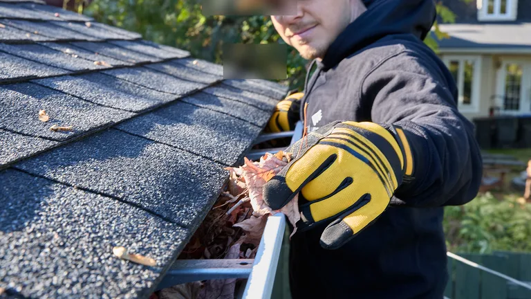 Nettoyage de gouttières encombrées de feuilles — avant protège-gouttières